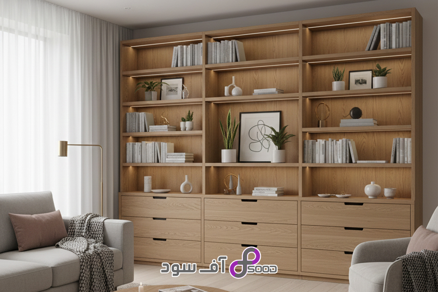 کتابخانه کشودار چوبی