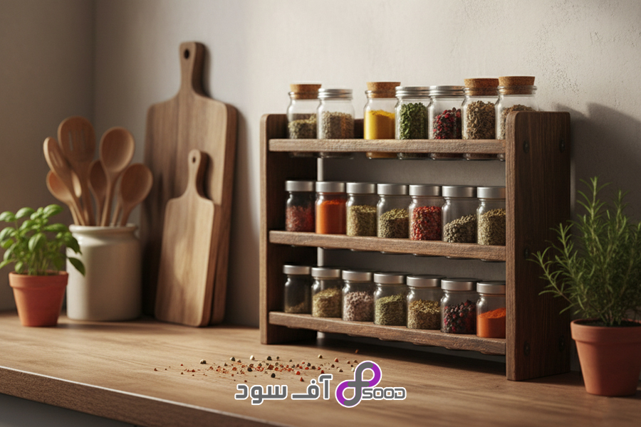 ایدههای خلاقانه برای چیدمان ادویهها روی استند چوبی