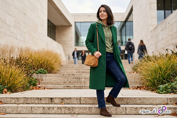 ست کردن هودی با پالتو رنگی